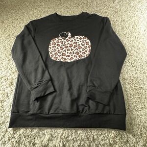Women's Leopard Pumpkin Sweatshirt Black Fall Graphic Pullover Size‎ Small